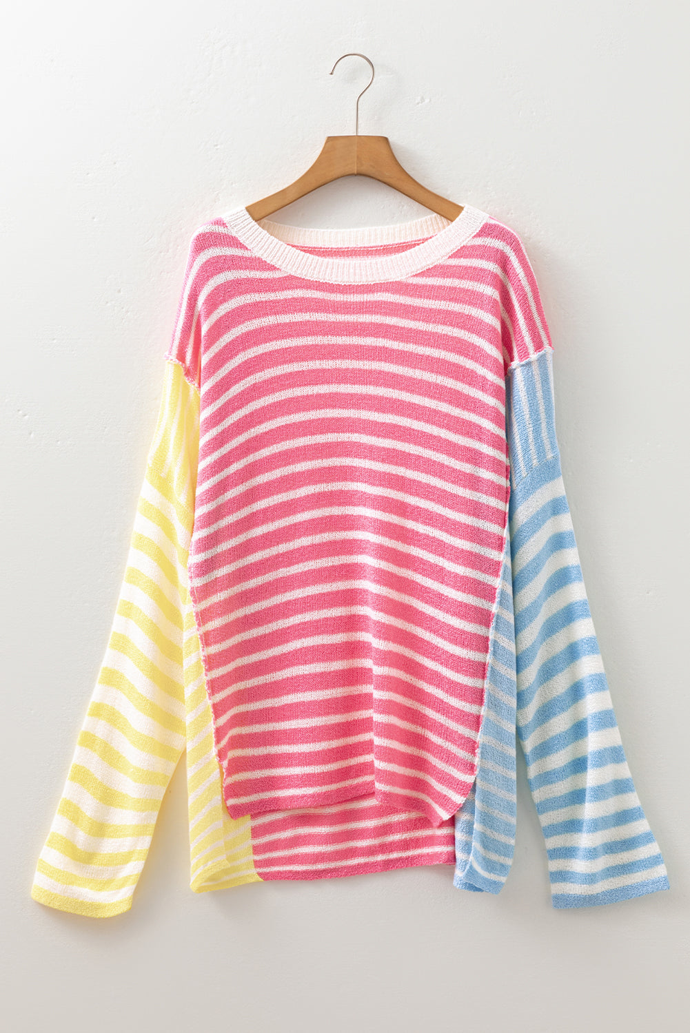 Multicolour Striped Exposed Seam Colorblock Patchwork Plus Size Sweater