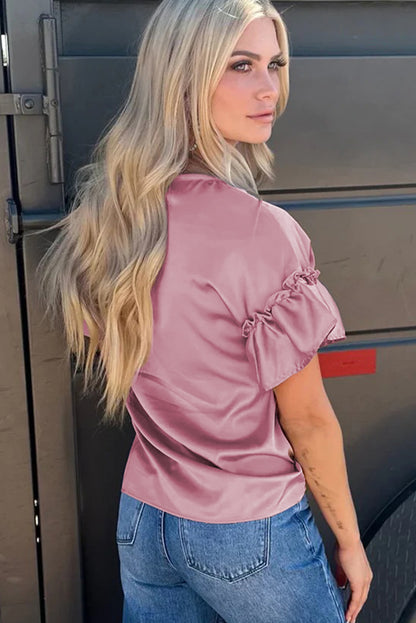Toadstool Satin Ruffle Sleeve Top