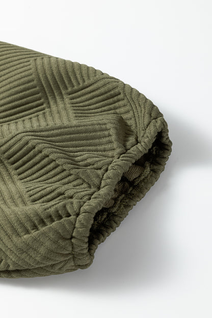 Jungle Green Plus Size Textured Contrast Trim Quarter Zip Bracelet Sleeve Mini Dress