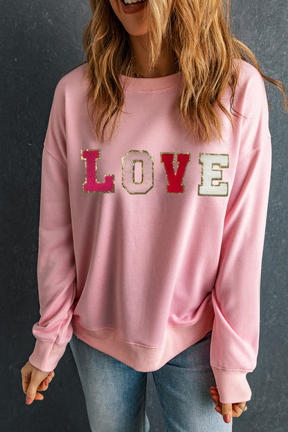 Pink Valentine LOVE Chenille Embroidered Sweatshirt