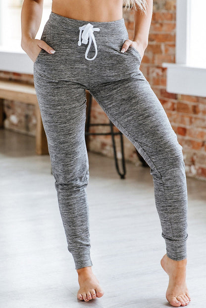 Gray Drawstring Elastic Waistband Pocketed Joggers