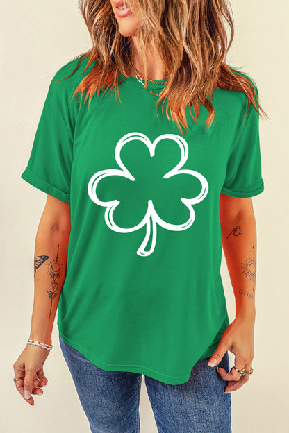 Bright Green St Patricks Day Lucky Shamrock Printed Casual Tee