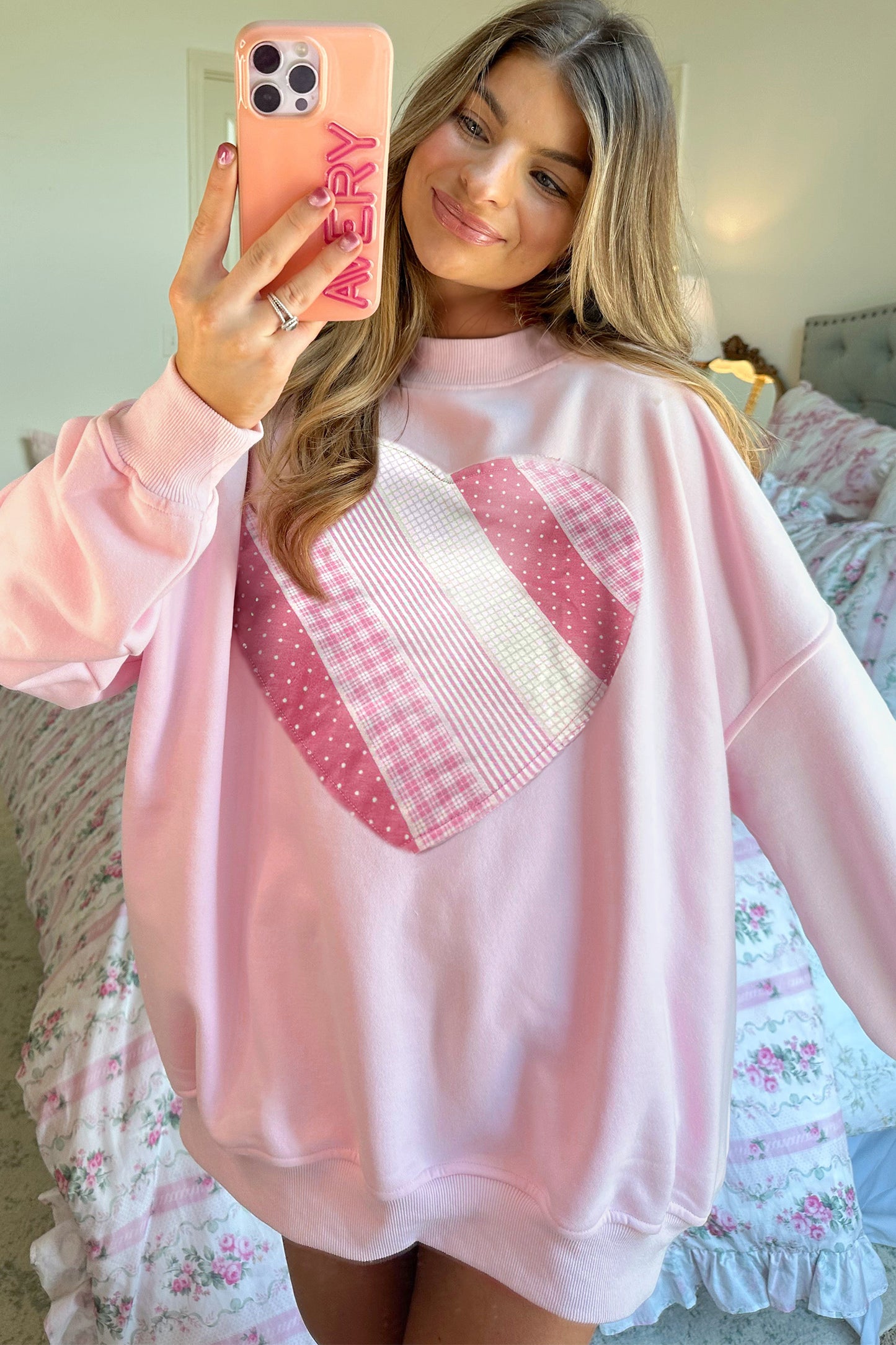 Light Pink Sweetheart Patchwork Oversize Sweatshirt