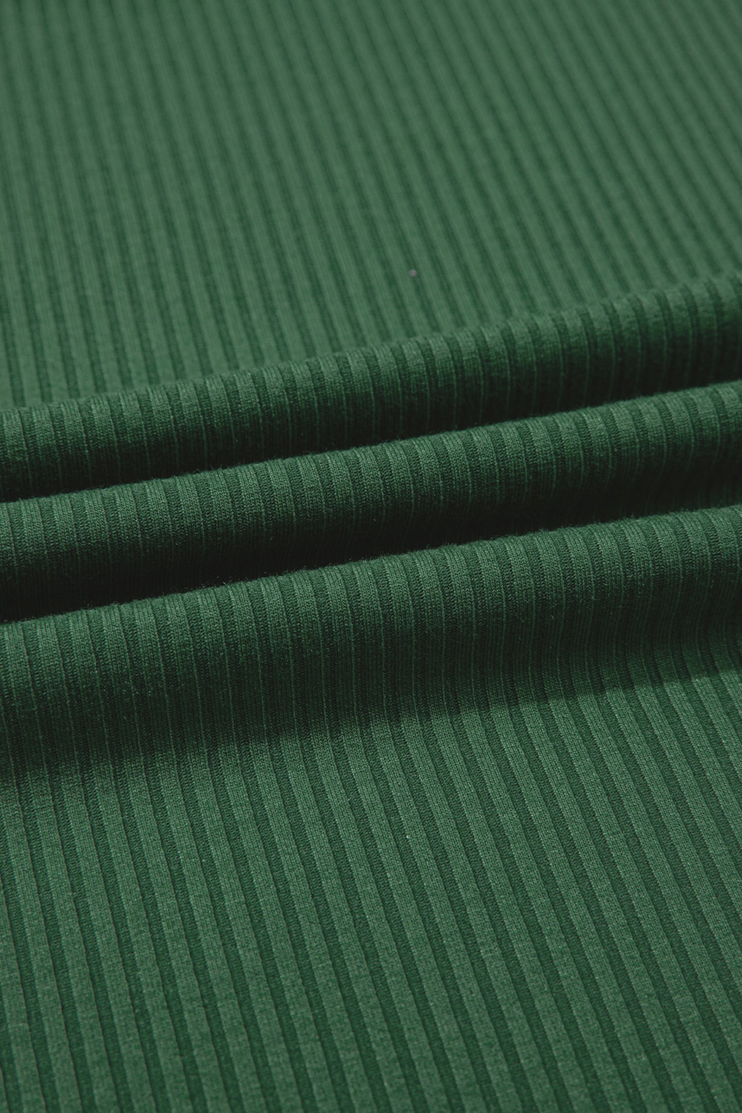 Jungle Green Solid Color Ribbed Ruffled Short Sleeve T Shirt