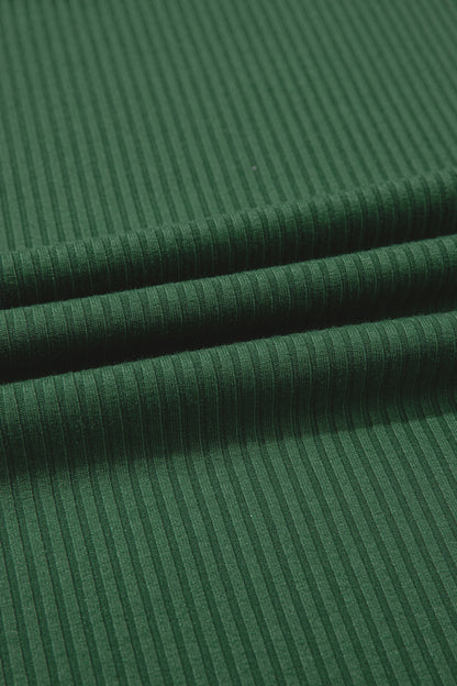 Jungle Green Solid Color Ribbed Ruffled Short Sleeve T Shirt