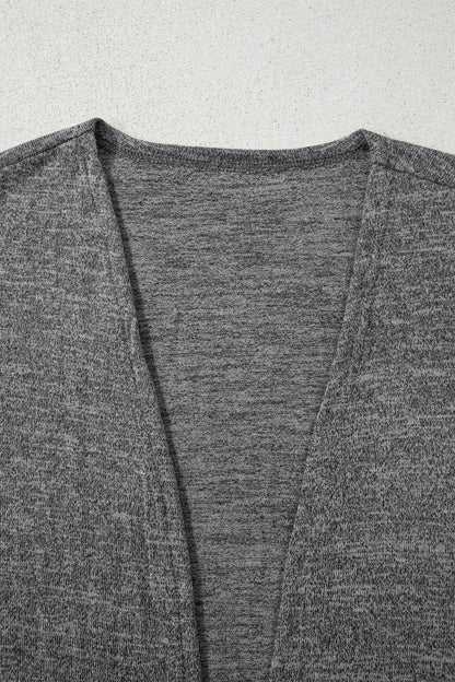 Dark Grey 3pcs V Neck T Shirt Ribbon Knot Pants Open Duster 3pcs Lounge Set