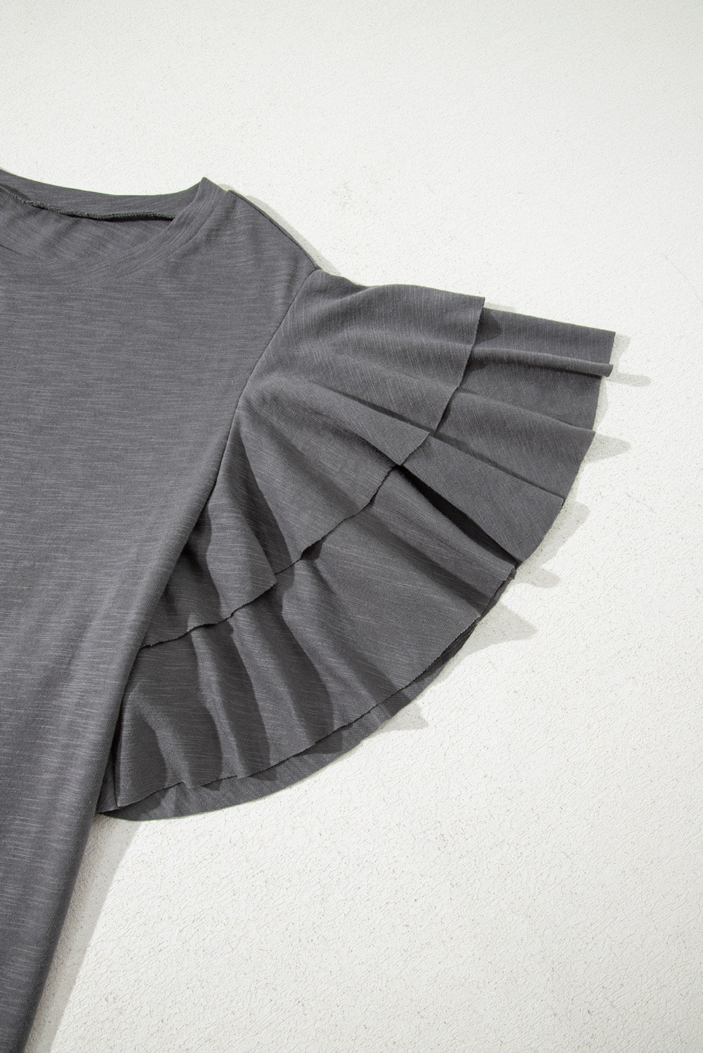 Dark Grey Double Ruffled Short Sleeve Plus Size Top