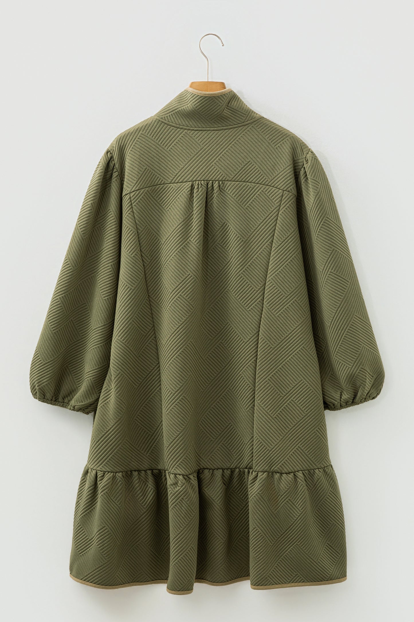 Jungle Green Plus Size Textured Contrast Trim Quarter Zip Bracelet Sleeve Mini Dress