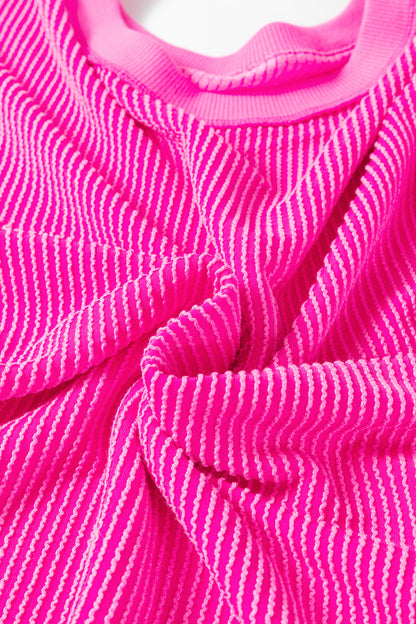 Rose Red Drop Shoulder Uneven Hem Plus Size Twisted Rib Top