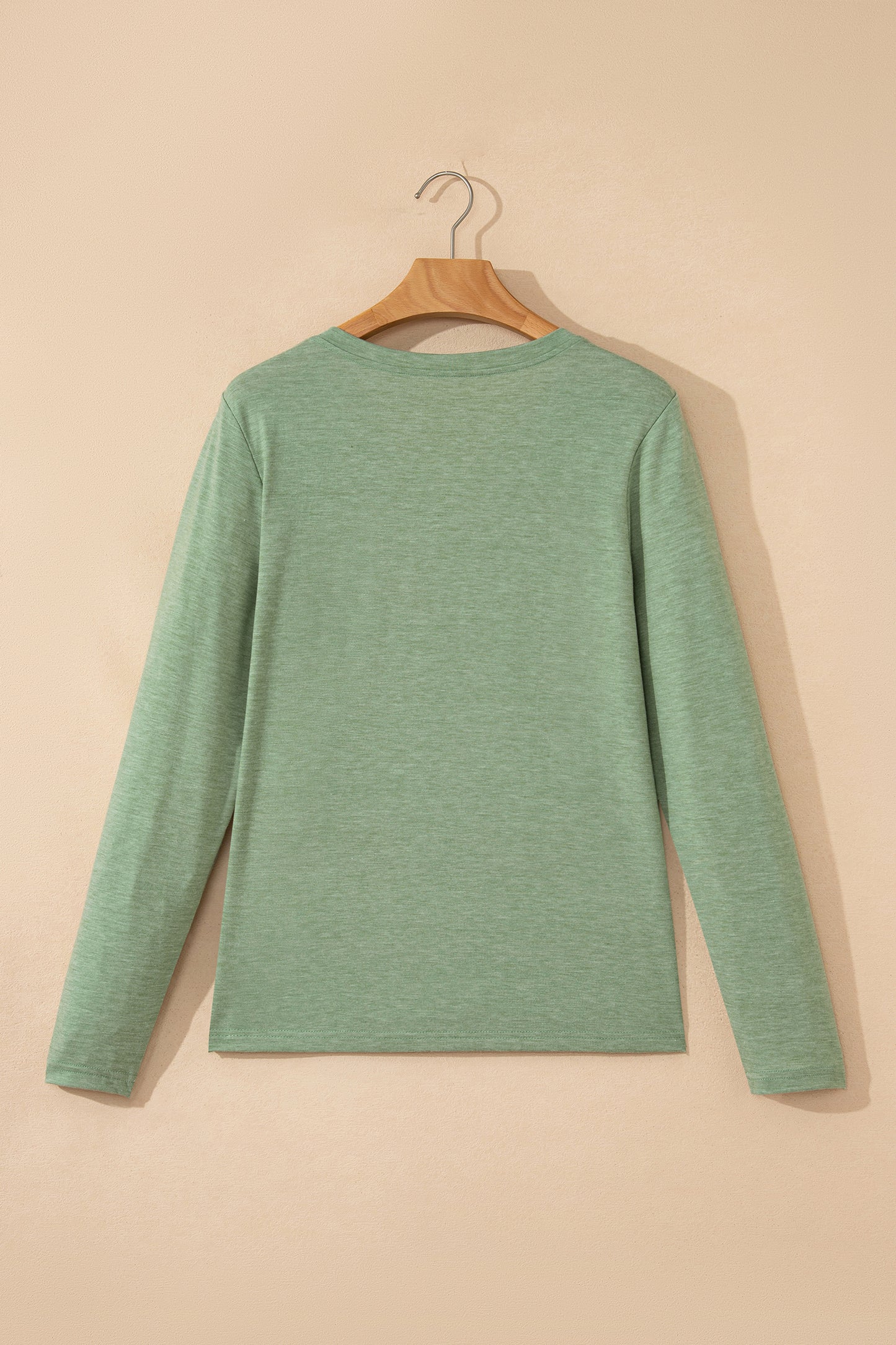 Grass Green Solid Color V Neck Long Sleeve Stretchy Top