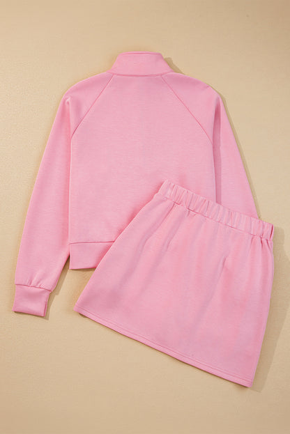 Pink Half Zip Sporty Pullover Mini Skort 2pcs Outfit