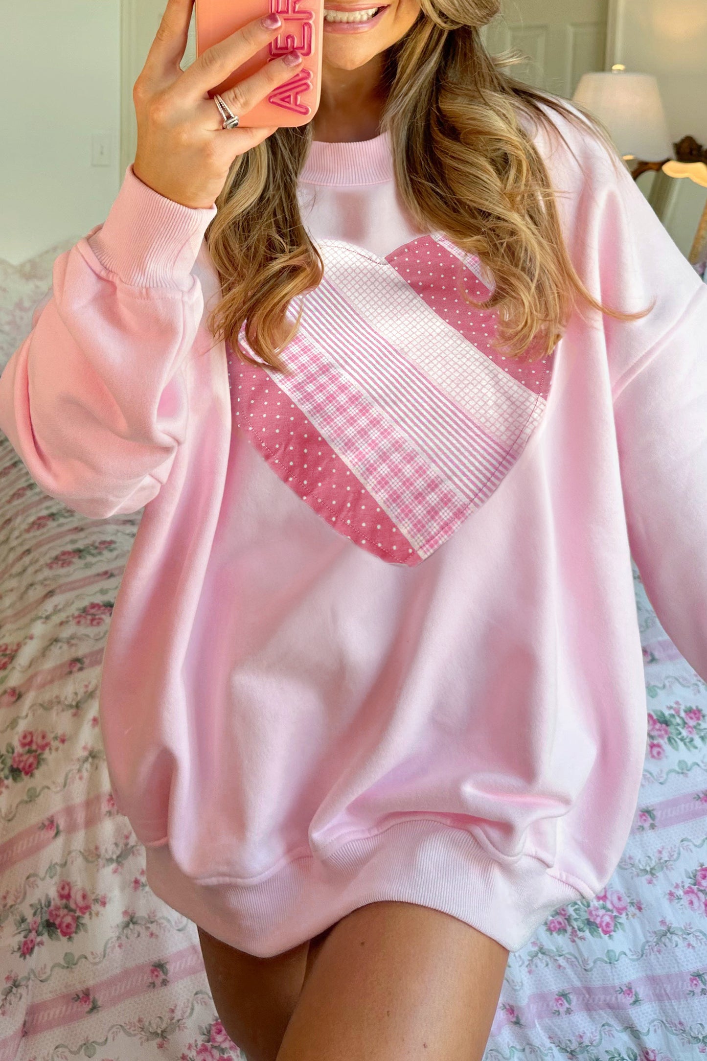 Light Pink Sweetheart Patchwork Oversize Sweatshirt