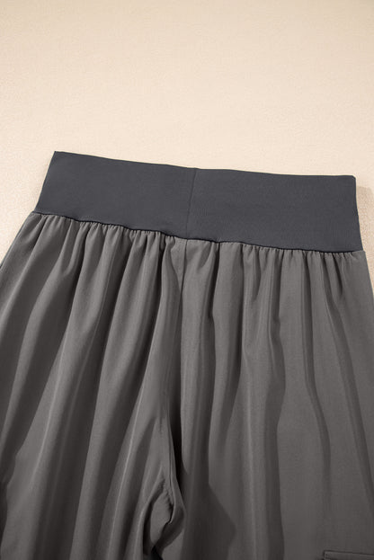 Medium Grey Elastic High Waist Pocketed Cargo Jogger Pants