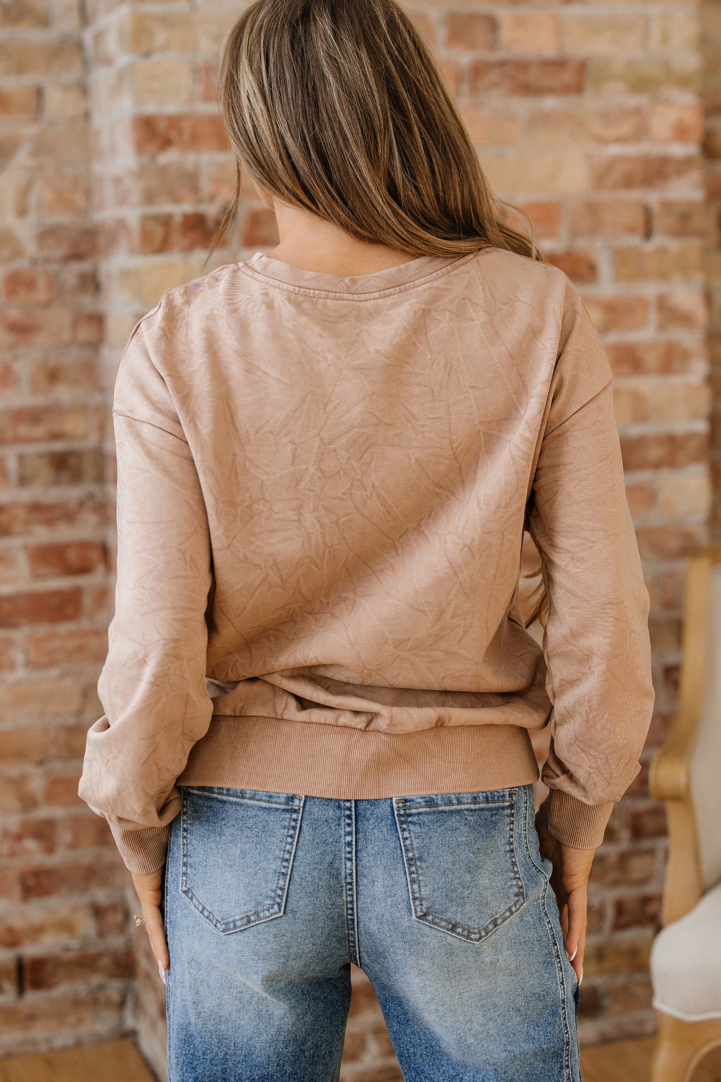 Sea Green saved by grace Letter Embroidery Mineral Wash Loose Sweatshirt