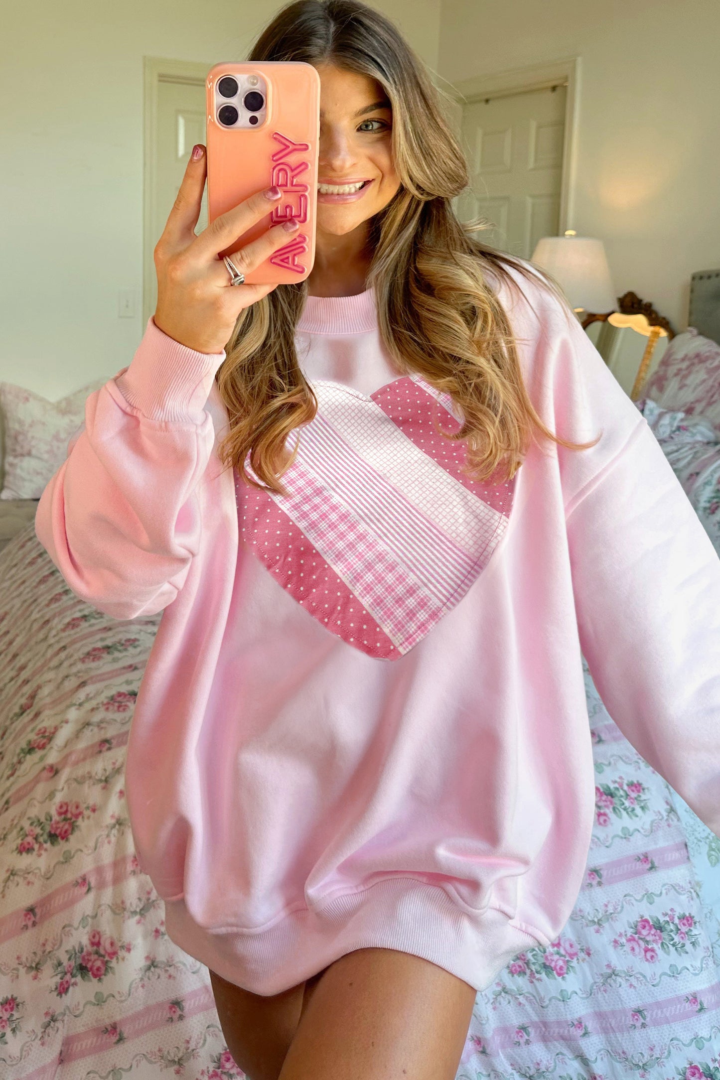 Light Pink Sweetheart Patchwork Oversize Sweatshirt