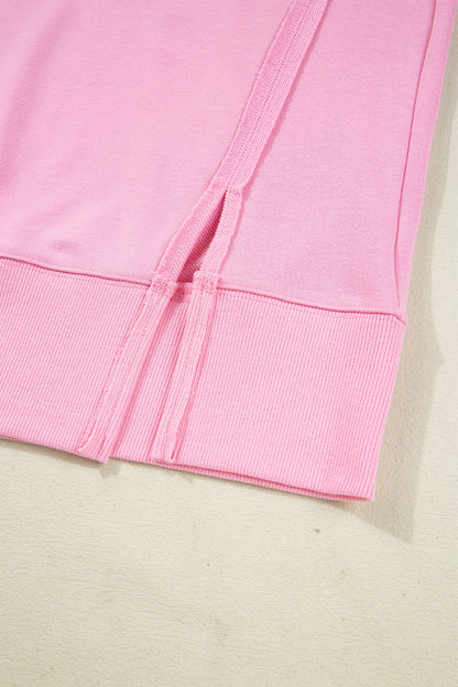Pink Bow Sequin XOXO Letter Graphic Exposed Seam Baggy Sweatshirt