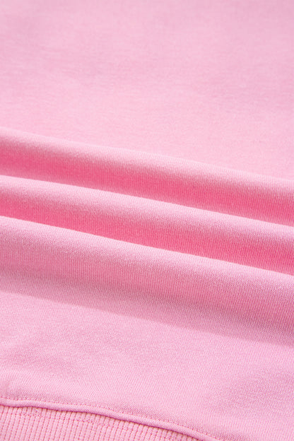 Pink Bow Sequin XOXO Letter Graphic Exposed Seam Baggy Sweatshirt