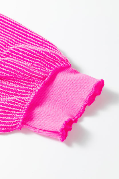 Rose Red Drop Shoulder Uneven Hem Plus Size Twisted Rib Top