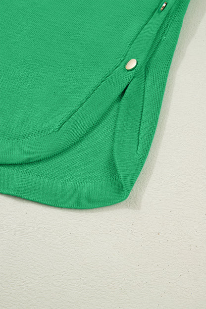 Bright Green Side Button Round Neck Knit Sleeveless Sweater