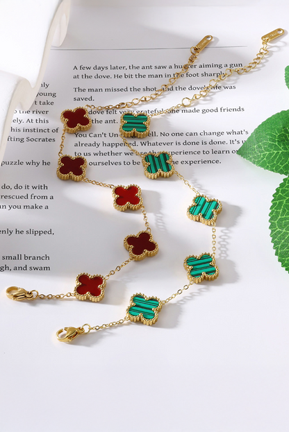 Green St Patricks Four Leaf Clover Chain Bracelet