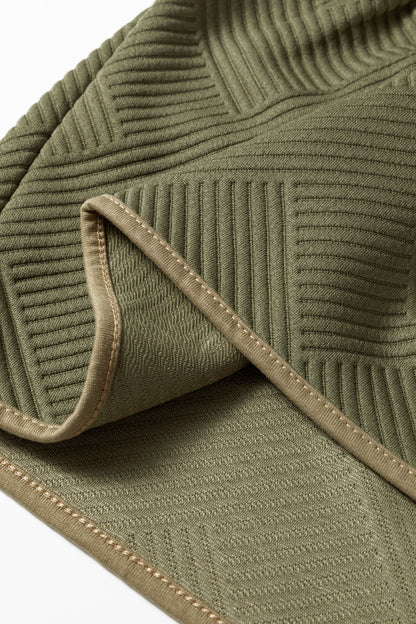 Jungle Green Plus Size Textured Contrast Trim Quarter Zip Bracelet Sleeve Mini Dress