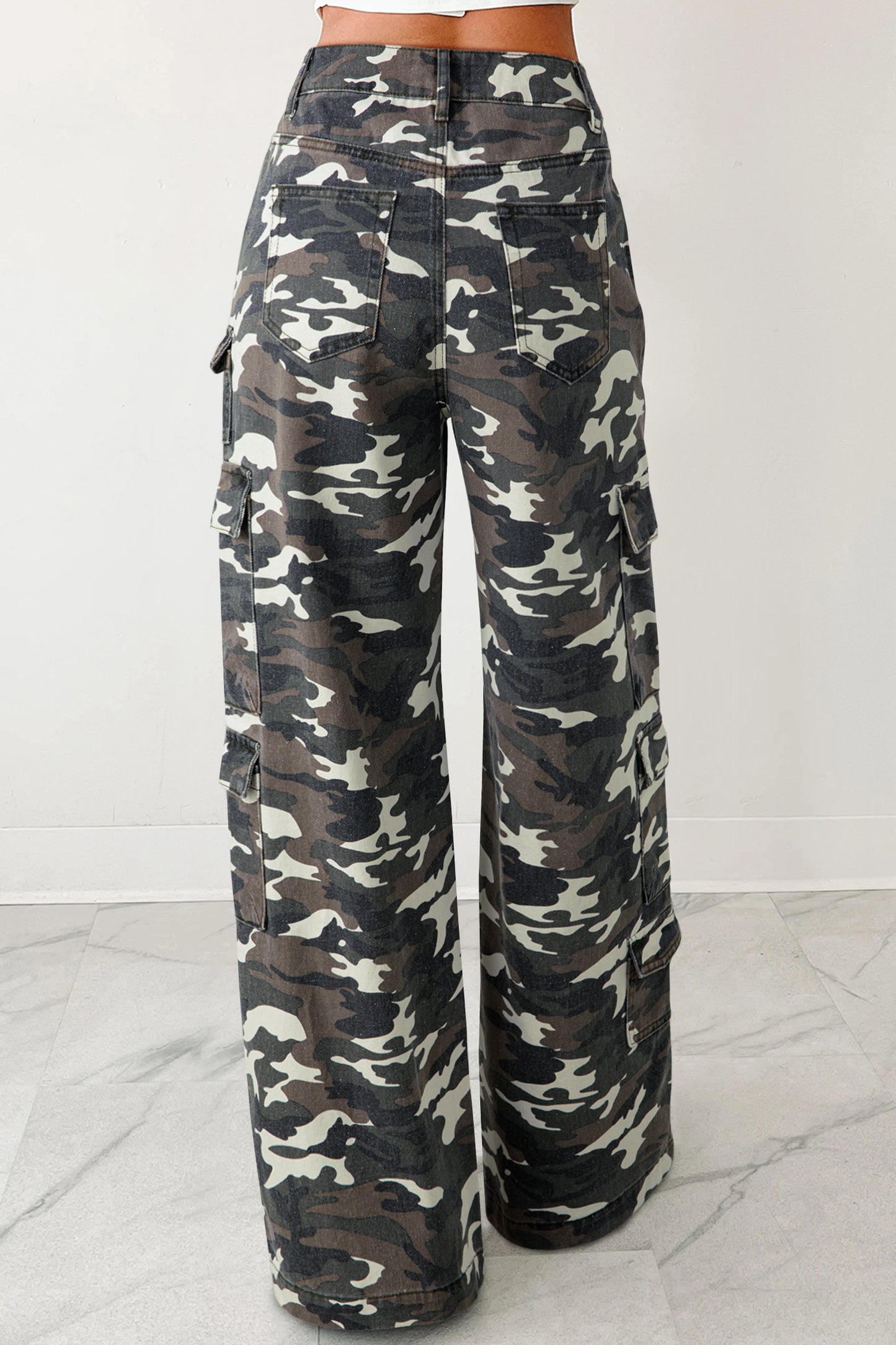 Green Camo Cargo Wide Leg Pants