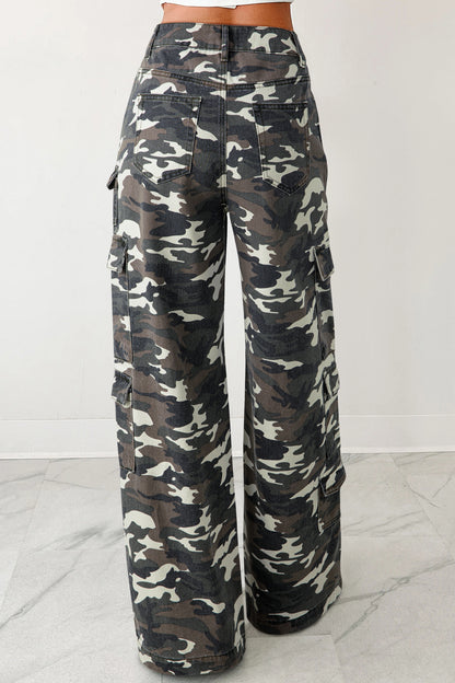 Green Camo Cargo Wide Leg Pants