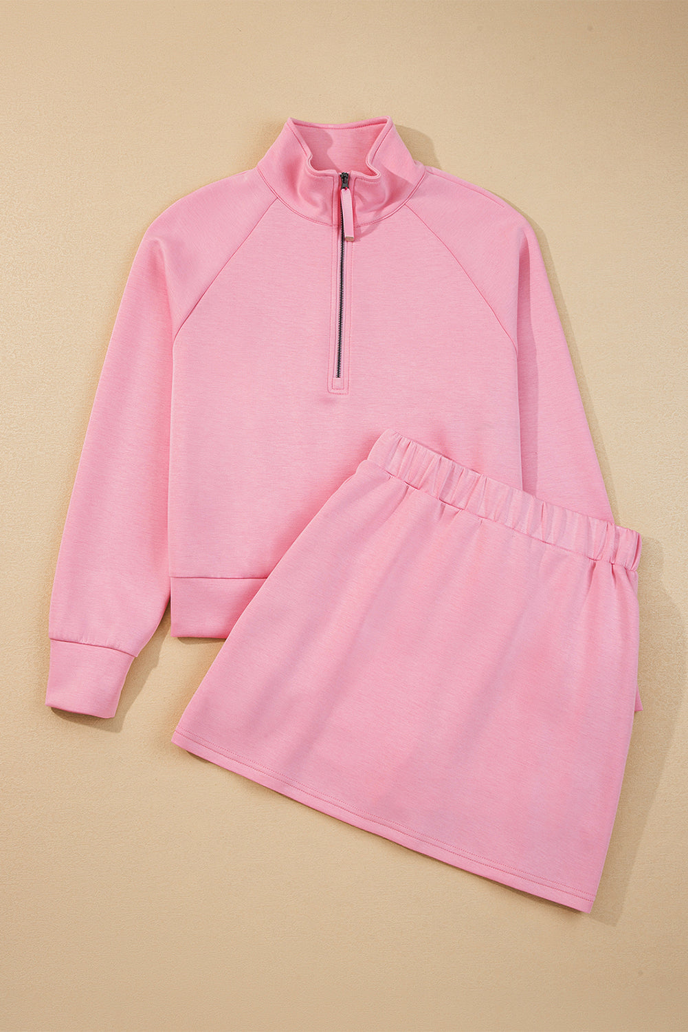 Pink Half Zip Sporty Pullover Mini Skort 2pcs Outfit
