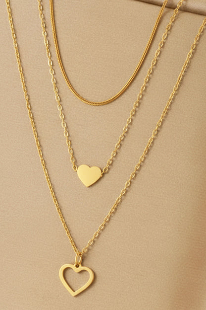Gold Plated Triple Layered Heart Necklace Set