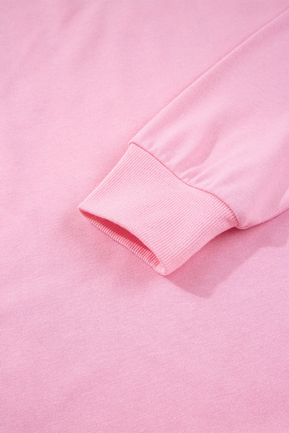 Pink Bow Sequin XOXO Letter Graphic Exposed Seam Baggy Sweatshirt