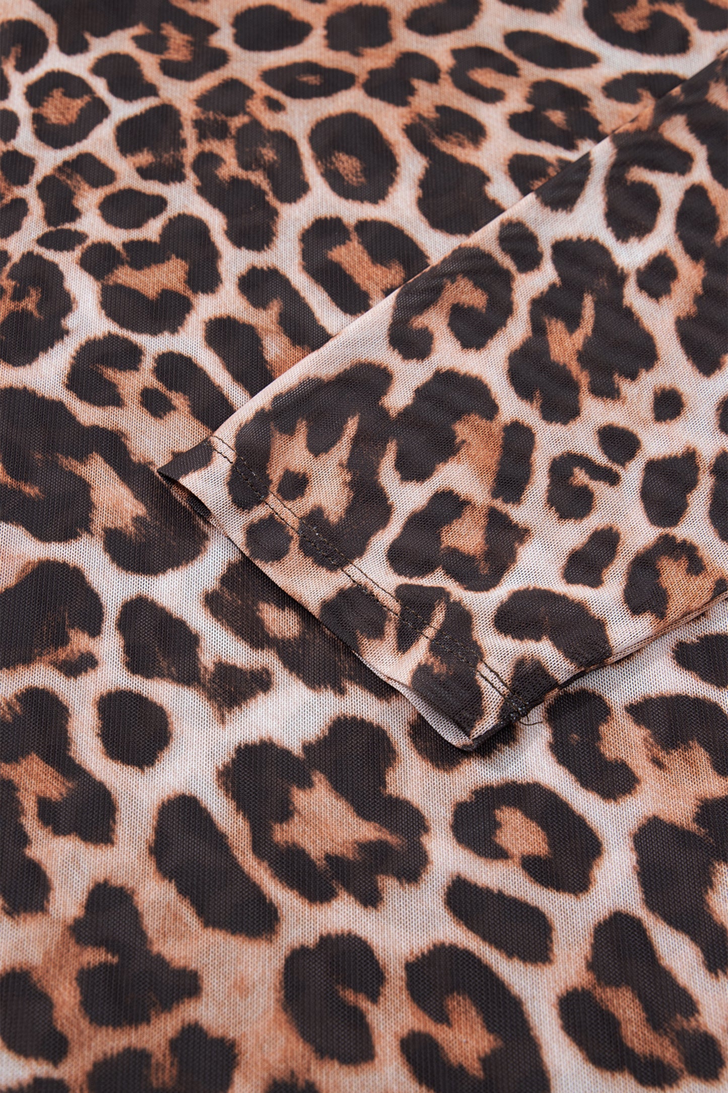 Brown Plus Size Mock Neck Leopard Mesh Top